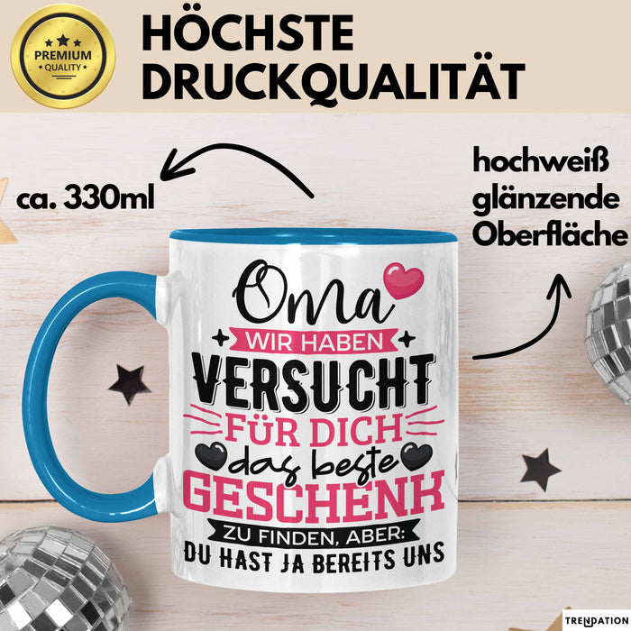 Geschenk Oma Tasse Muttertag Witzige Spruchidee Originell Blau Trendation