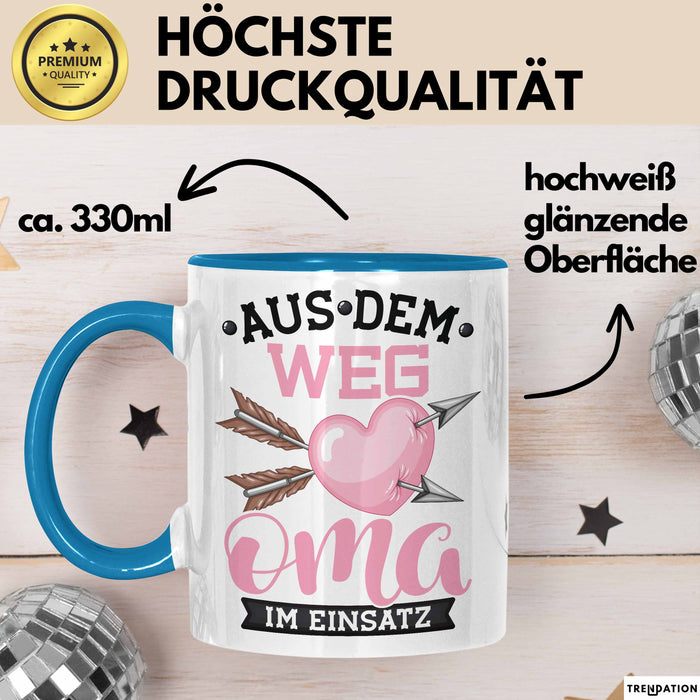 Oma Im Einsatz Tasse Geschenk Muttertag Lustiger Spruch Witzig Blau Trendation