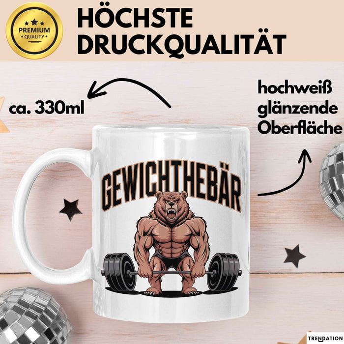 Gewichthebender Bär Tasse Geschenk Lustige Geschenkidee Spruch Gewichthebär Weiß Trendation