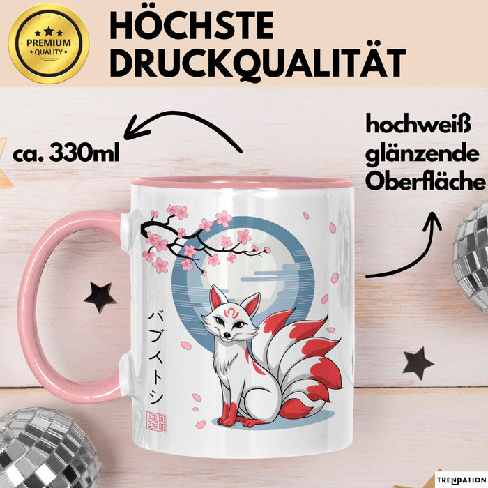 Fuchs Tierliebhaber Tasse Geschenk Lustige Geschenkidee Spruch Japanischer Kitsune Fuchs Rosa Trendation