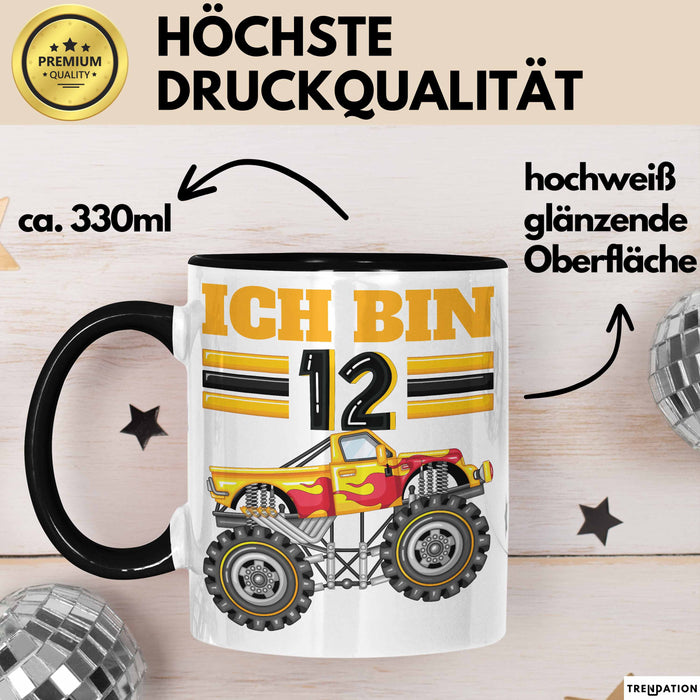 12. Geburtstag Geschenk Tasse Becher Jungs Trucks Geburtstagsgeschenk Ich Bin 12 Schwarz Trendation