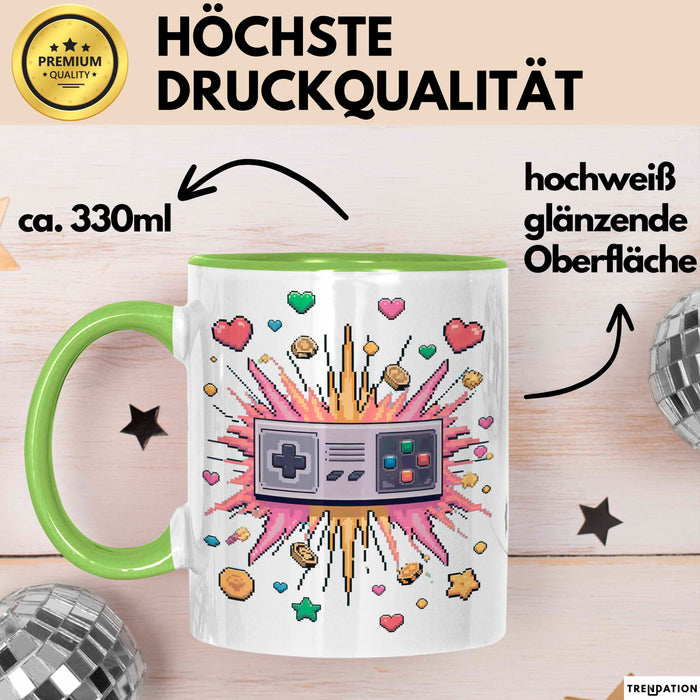 Gamer Tasse Geschenk Lustige Geschenkidee Spruch Für Pixel Krieger Grün Trendation