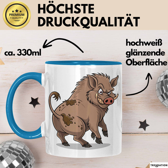 Wildschweinjagd Tasse Geschenk für Schwarzwildjäger Spruch Blau Trendation