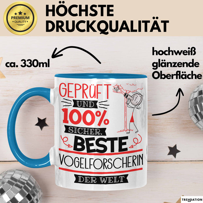 Beste Vogelforscherin Der Welt Tasse Geschenk für Eine Vogelforscherin Geprüft Und Sicher Geschenkidee Geburtstag Weihnachten Blau Trendation