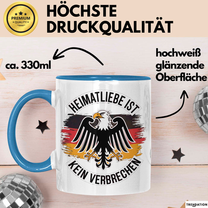 Deutscher Adler Vogel Tasse Geschenk Lustige Geschenkidee Spruch Heimat Liebheit Ist Kein Verbrechen Deutschland Eagle Blau Trendation
