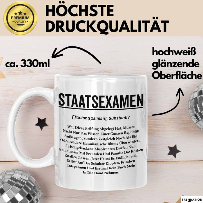 Prüfung Humor Tasse Geschenk Lustige Geschenkidee Spruch Staatsexamen Weiß Trendation