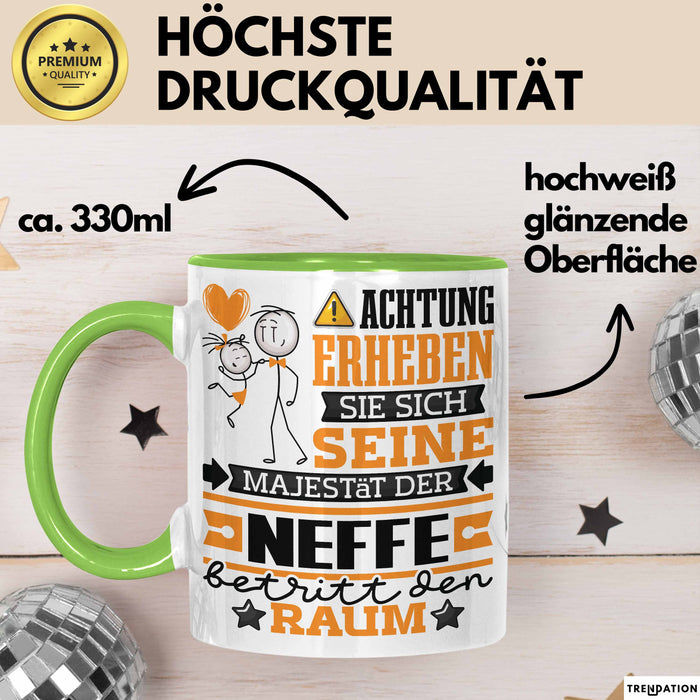 Neffe Geschenk Tasse Lustiger Spruch Erheben Sie Sich Der Neffe Betritt den Raum Grün Trendation