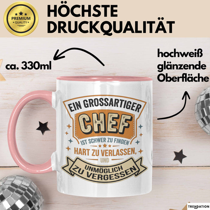 Büroarbeit Kollege Chef Tasse Geschenk Lustige Geschenkidee Spruch Ein Grossartiger Chef Ist Schwer Zu Finden Rosa Trendation