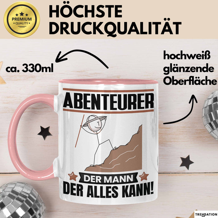 Abenteurer Tasse Geschenk für Abenteurer Der Mann Der Alles Kann Geschenkidee zum Geburtstag Rosa Trendation