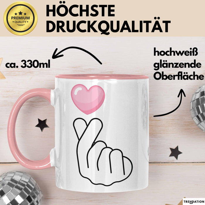 KPop Tasse Geschenk Finger Heart Herz Grafik Geschenkidee Fans Rosa Trendation