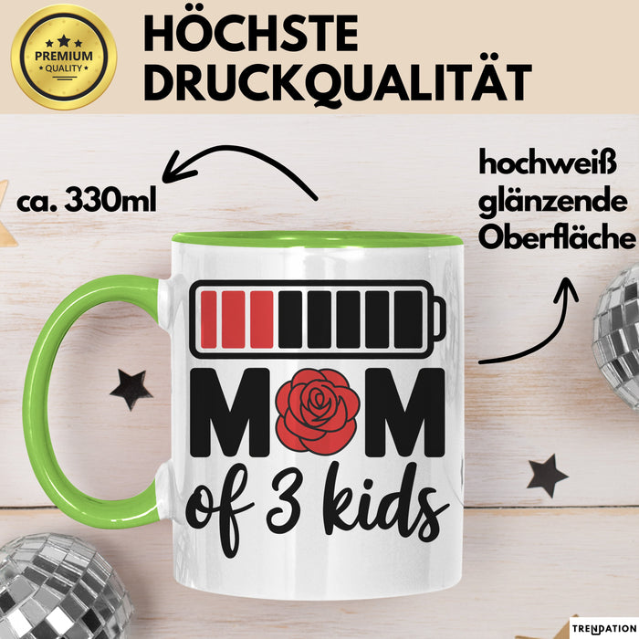 Mama Tasse Geschenk Mom Of 3 Kids Geschenkidee Mama Drei Kinder Muttertag Grün Trendation