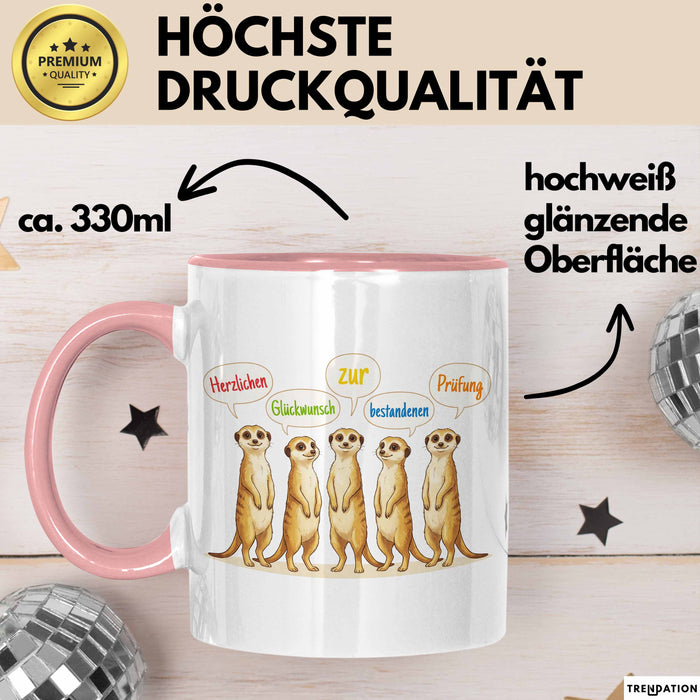 Schüler Abschluss Tasse Geschenk Lustige Geschenkidee Spruch Herzlichen Glückwunsch Zur Bestandenen Prüfung Rosa Trendation