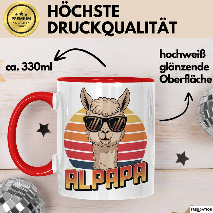 Vatertag Tasse Geschenk Alpapa Alpaka für Papa Spruch Rot Trendation
