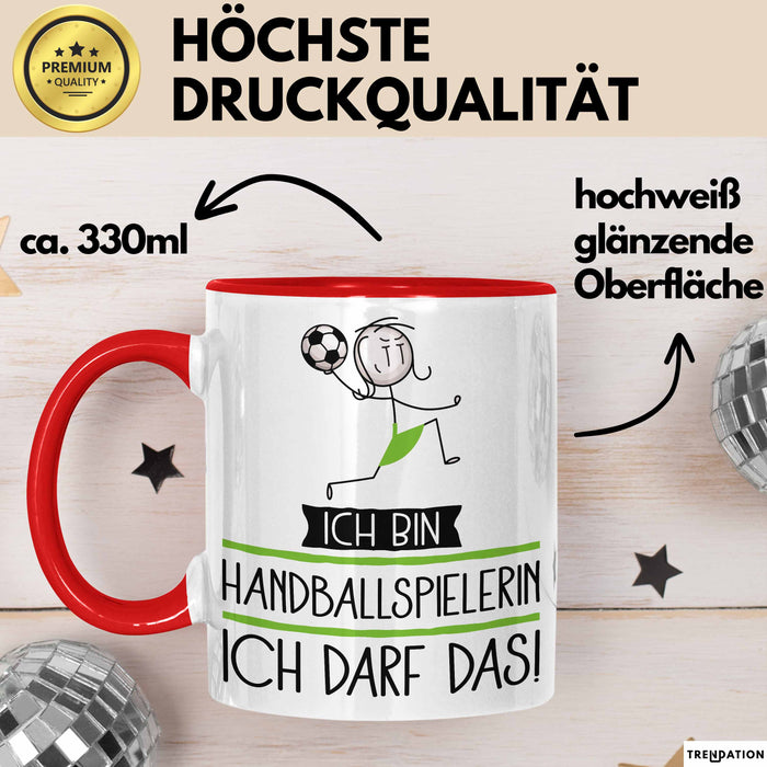 Geschenk für Handballspielerin Tasse Lustige Geschenkidee Geburtstag Ich Bin Handballspielerin Ich Darf Das Rot Trendation