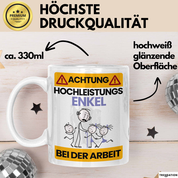 Enkel Tasse Geschenk Lustiger Spruch Geschenkidee für Enkel Achtung Hochleistungs Enkel Bei Der Arbeit Weiß Trendation
