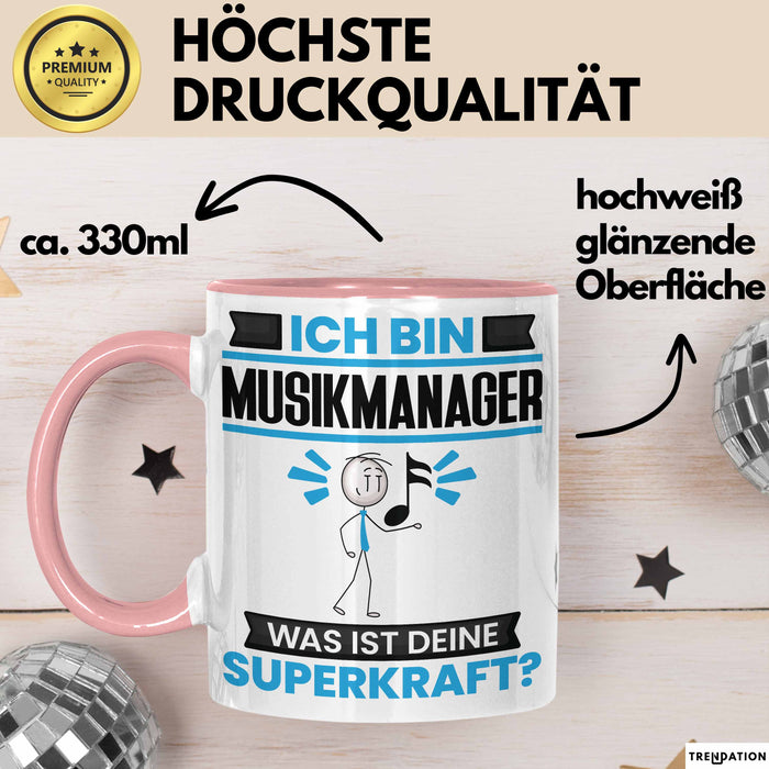 Musikmanager Tasse Geschenk für Musikmanager Geburtstag Lustiger Spruch Kaffee-Becher Was Ist Deine Superkraft Rosa Trendation