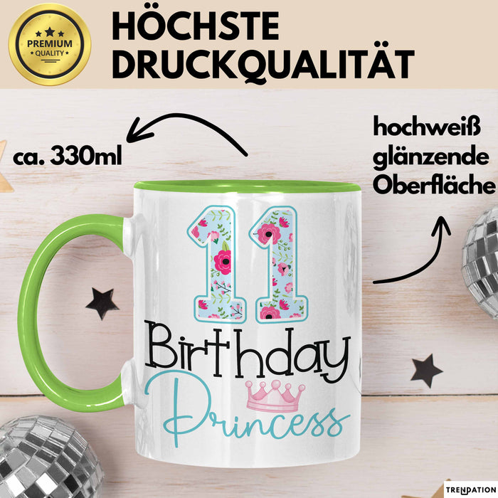 11 Birthday Princess Tasse Mädchen Geschenk 11. Geburtstag Krone Grün Trendation