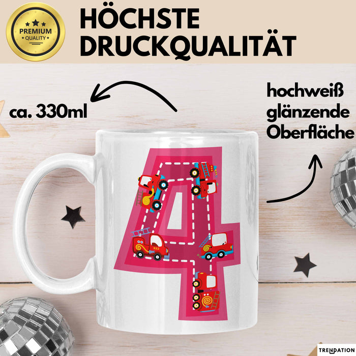 4. Geburtstag Tasse Geschenk Mädchen Jungs 4Er Geburstagsgeschenk Becher Weiß Trendation