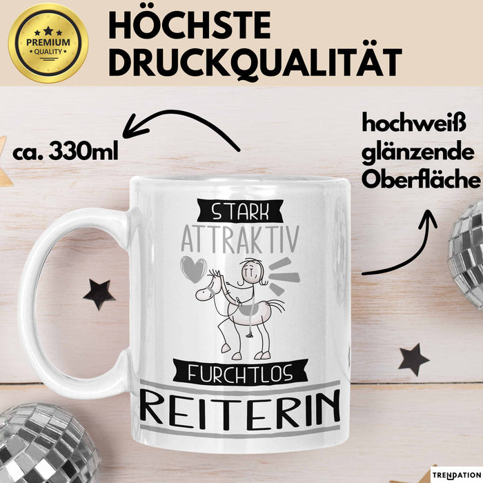 Reiterin Tasse Geschenk Becher Stark Attraktiv Furchtlos Reiterin Lustige Geschenkidee Weiß Trendation