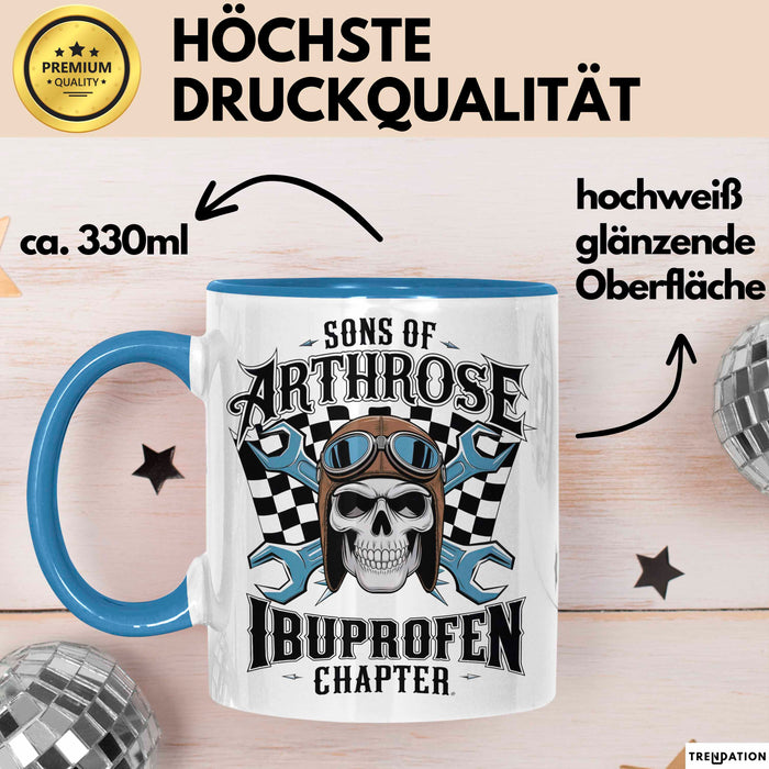 Biker Fahrradfahrer Tasse Geschenk Lustige Geschenkidee Spruch Sons Of Arthrose Ibuprofen Chapter Blau Trendation