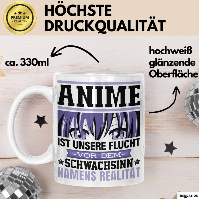 Anime Tasse Geschenk Realitätsflucht Lustiger Spruch Manga Fans Weiß Trendation
