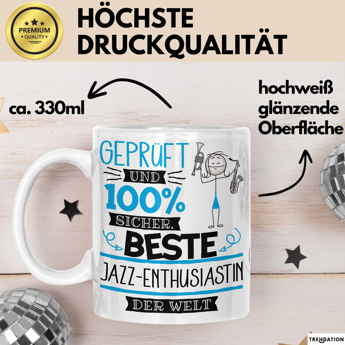 Beste Jazz-Enthusiastin Der Welt Tasse Geschenk für Eine Jazz-Enthusiastin Geprüft Und Sicher Geschenkidee Geburtstag Weihnachten Weiß Trendation