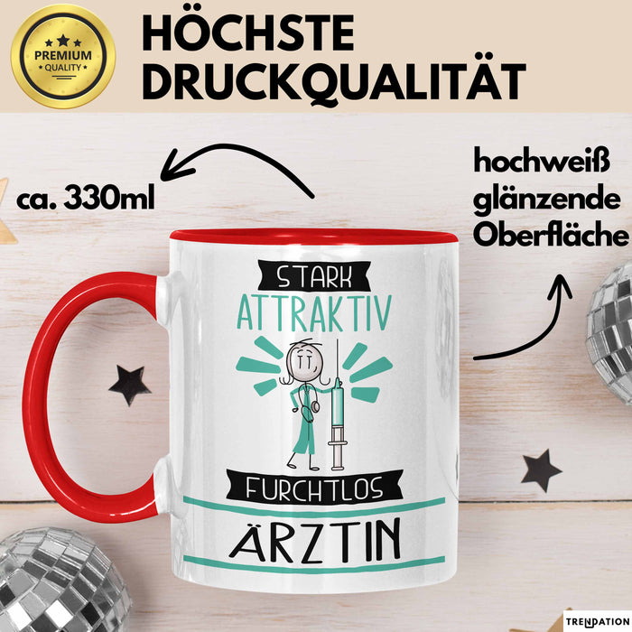 Ärztin Tasse Geschenk Becher Stark Attraktiv Furchtlos Ärztin Lustige Geschenkidee Rot Trendation