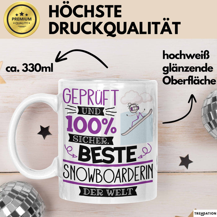 Beste Snowboarderin Der Welt Tasse Geschenk für Eine Snowboarderin Geprüft Und Sicher Geschenkidee Geburtstag Weihnachten Weiß Trendation
