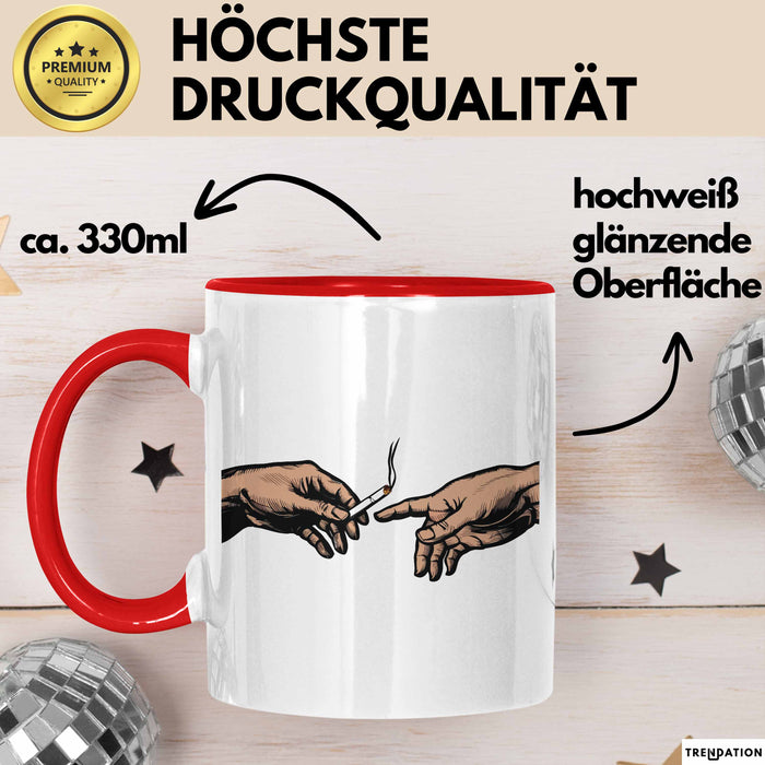 Raucher Tasse Geschenk Erschaffung Von Adam Kunst Geschenkidee 2 Hände Finger Joint Kiffer Rot Trendation