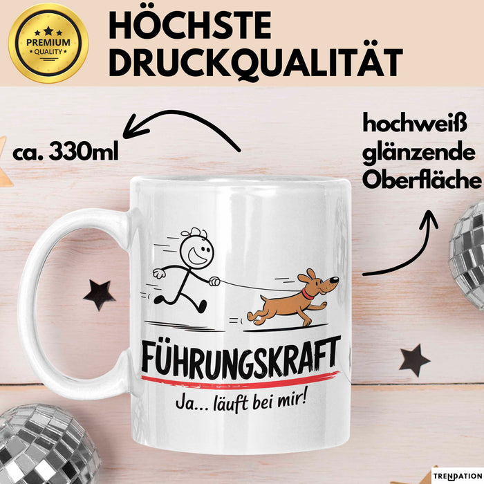 Hundebesitzer Hundegassi Tasse Geschenk Lustige Geschenkidee Spruch Führungskraft Ja Läuft Bei Mir Weiß Trendation