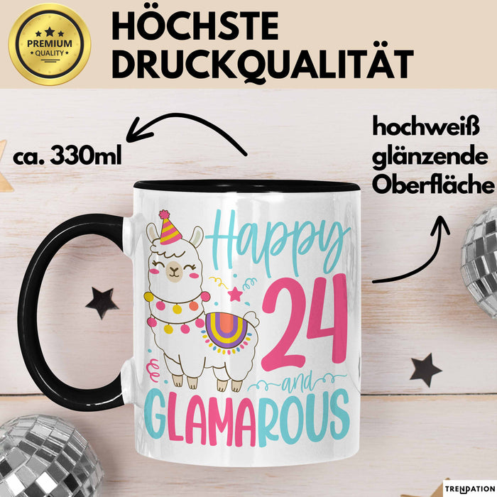 24er Geburtstag Tasse Geschenk Happy 24 And Glamarous Llama Alpaka Liebhaber Geschenkidee zum Geburtstag Trendation