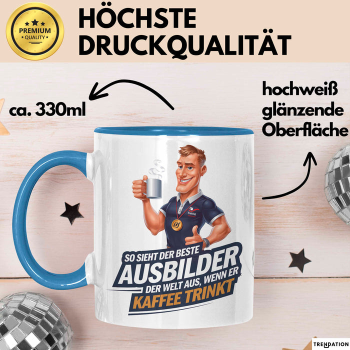 Trainer Tasse Geschenkidee Bester Trainer Trinkt Kaffee Blau Trendation