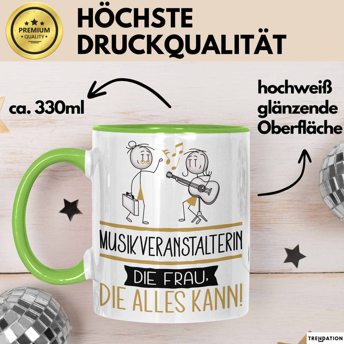 Musikveranstalterin Geschenk Tasse Becher Die Frau Die Allen Kann Geschenkidee für eine Musikveranstalterin Lustig Grün Trendation