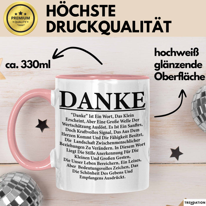Danke Tasse Geschenk Lustige Geschenkidee Spruch Danke Rosa Trendation