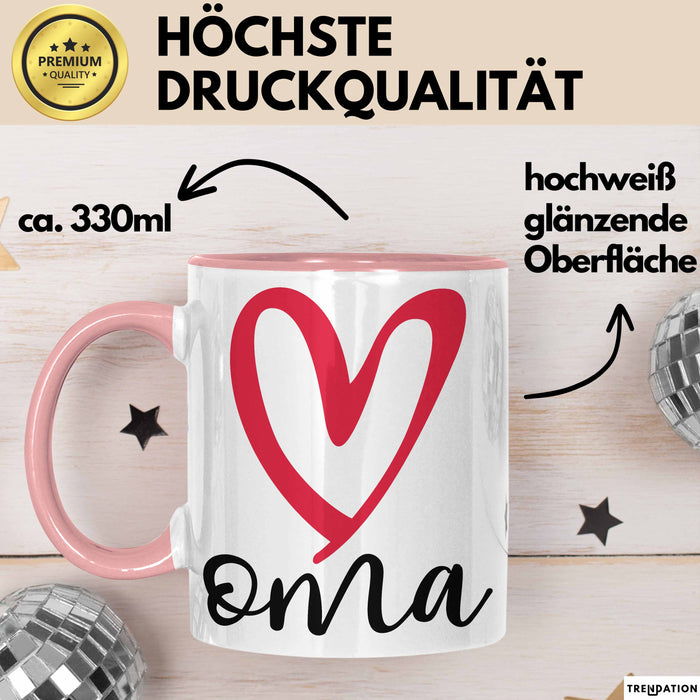 Oma Herz Tasse Geschenk Muttertag Liebevolle Spruchidee Rosa Trendation
