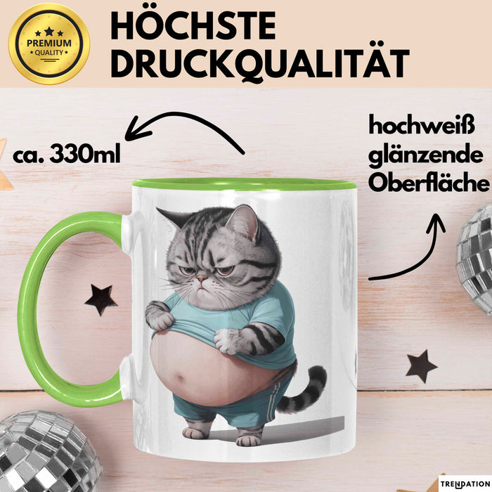 Dicke Fette Katze Kätzchen Besitzer Tasse Becher Geschenk Lustige Geschenkidee Spruch Grün Trendation