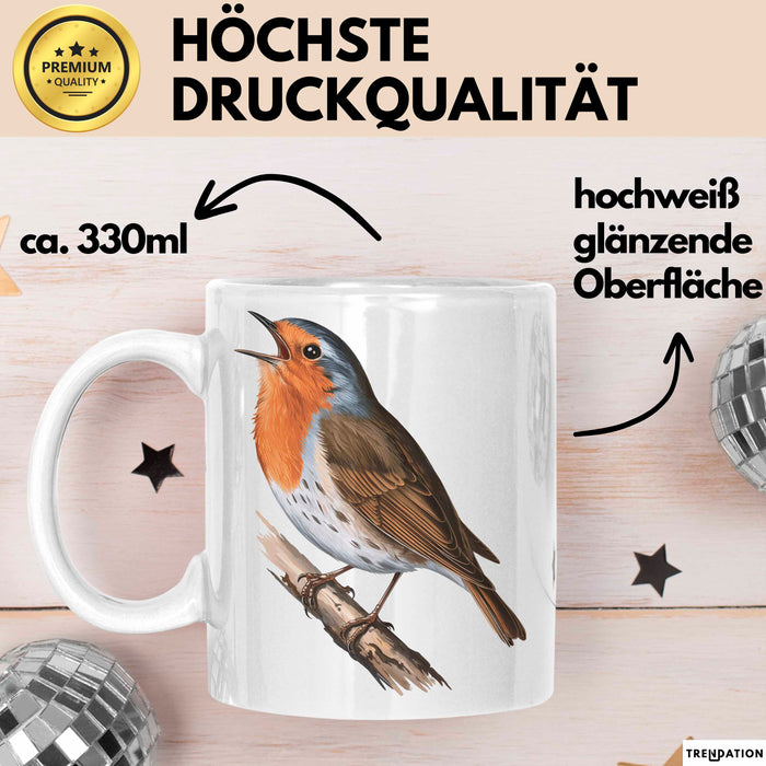 Rotkehlchen Vogel Beobachtet Singvögel Tasse Geschenk Lustige Geschenkidee Spruch Weiß Trendation