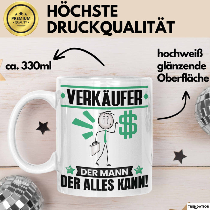 Verkäufer Tasse Geschenk für Verkäufer Der Mann Der Alles Kann Geschenkidee zum Geburtstag Weiß Trendation