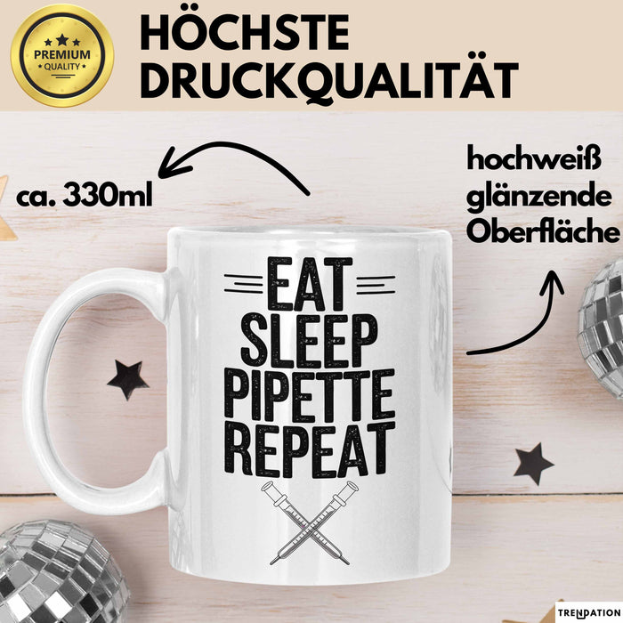 Biologe Tasse Geschenk Essen Schlafen Pipettieren Weiß Trendation
