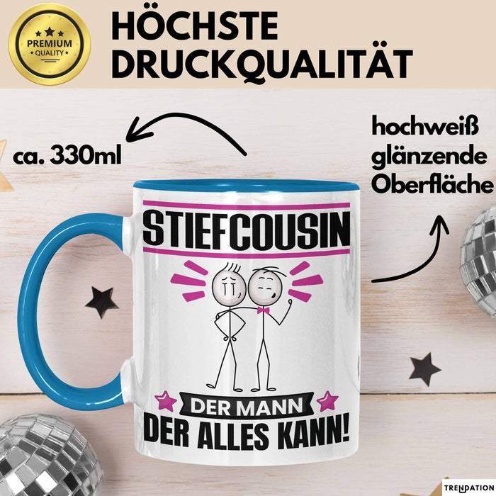 Stiefcousin Tasse Geschenk für Stiefcousin Der Mann Der Alles Kann Geschenkidee zum Geburtstag Blau Trendation