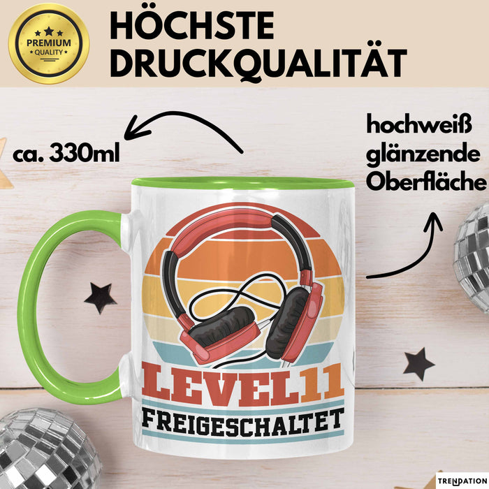Level 11 Freigeschaltet Tasse Geschenk Gamer 11. Geburtstag Grün Trendation