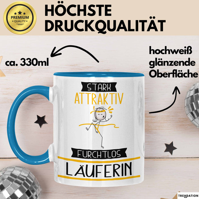 Läuferin Tasse Geschenk Becher Stark Attraktiv Furchtlos Läuferin Lustige Geschenkidee Blau Trendation