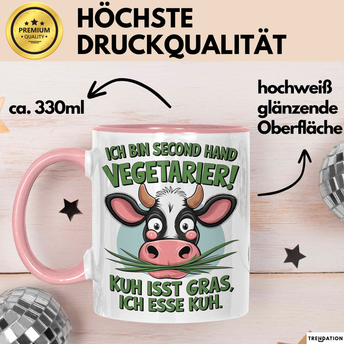 Fleischliebhaber Vegetarier Tasse Geschenk Lustige Geschenkidee Spruch Ich Bin Second Hand Vegetarier Rosa Trendation