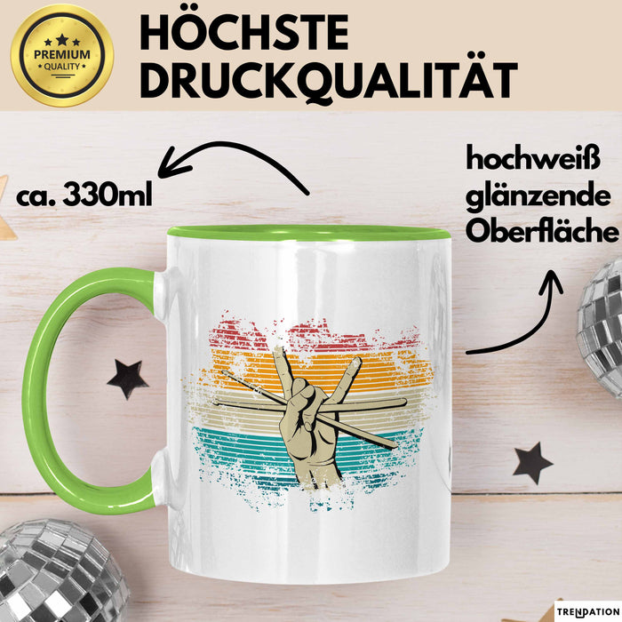 Schlagzeug-Spieler Geschenk Drummer Tasse Geschenkidee Spruch Bunte Farben Retro Schlagzeuger Grün Trendation