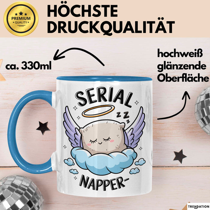 Serien Napper Tasse Geschenkidee für Schläfern Fans Blau Trendation