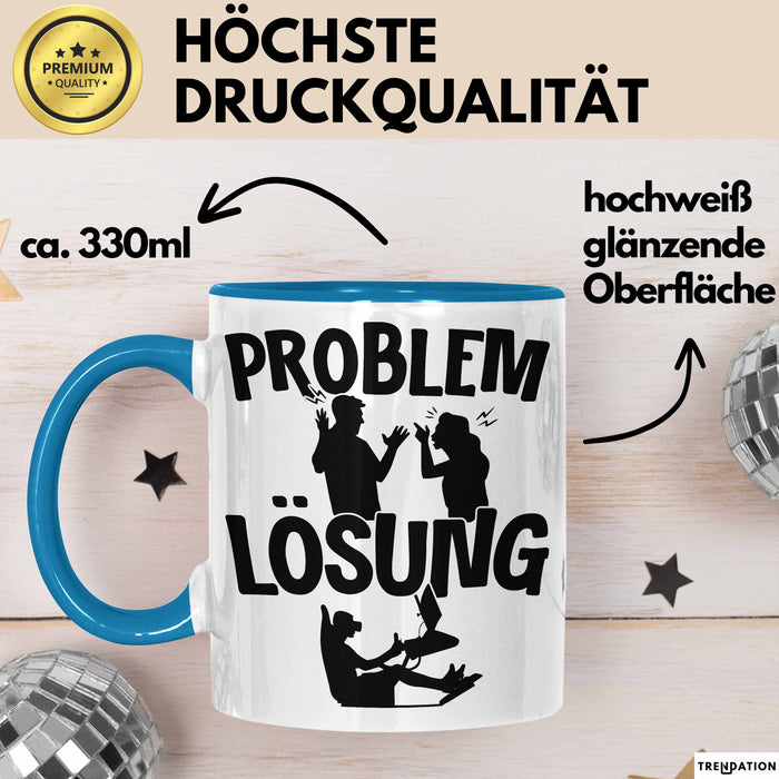VR Gamer Tasse Geschenk für Gamer Zocker Männer Geschenkidee Problem und Lösung Zocken Blau Trendation