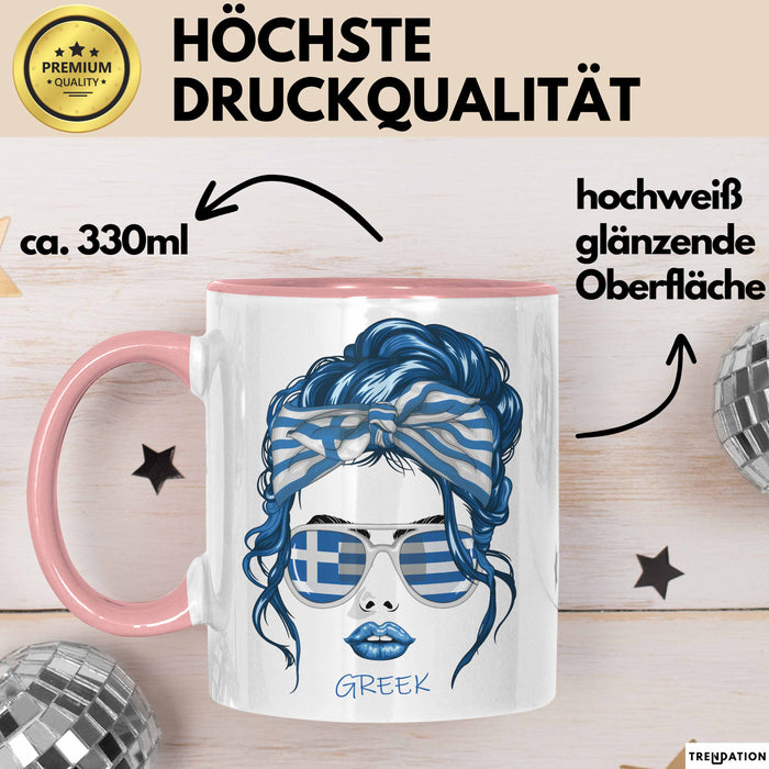 Grieche Tasse Geschenk Greek Woman Frau Becher Kaffee-Becher Rosa Trendation