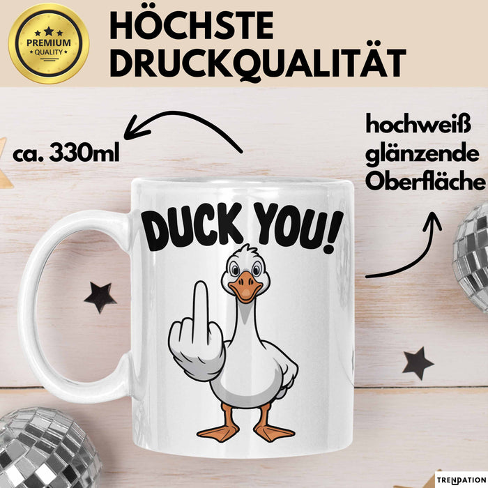 Ente Tier Tasse Geschenk Lustige Geschenkidee Spruch Duck You Weiß Trendation