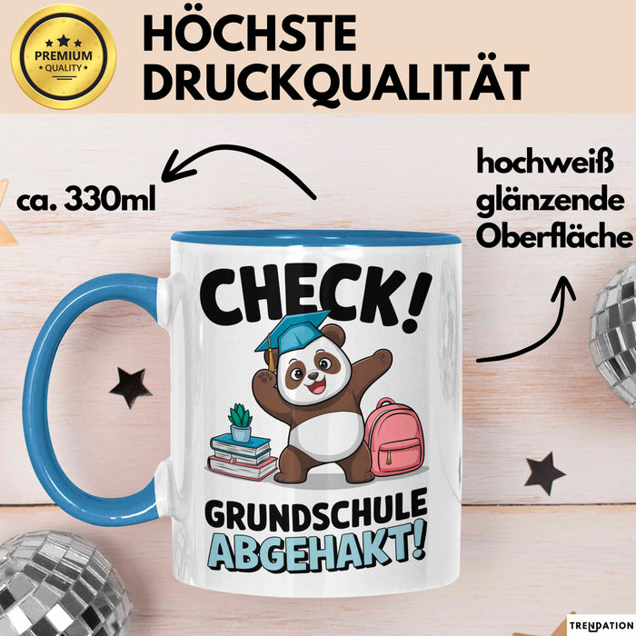 Grundschule Abschied Tasse Becher Geschenk Lustige Geschenkidee Spruch Check Grundschule Abgehakt Blau Trendation