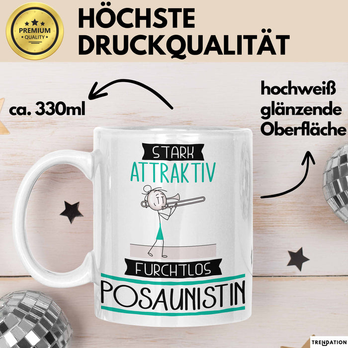 Posaunistin Tasse Geschenk Becher Stark Attraktiv Furchtlos Posaunistin Lustige Geschenkidee Weiß Trendation